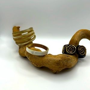 Cuff Trio Mod White Enamel Simulated Bone and Funky Black and Copper